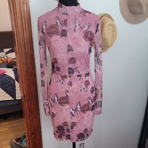 Forever 21 Long Sleeve Floral Dress in Mauve